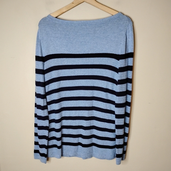 Talbots Waffle Knit Striped Sweater Medium Blue Black Button Side Preppy Coastal - Picture 5 of 7